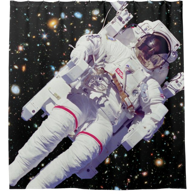 Astronaut Jetpack Spacewalk Earth Orbit Foto Duschvorhang (Vorderseite)