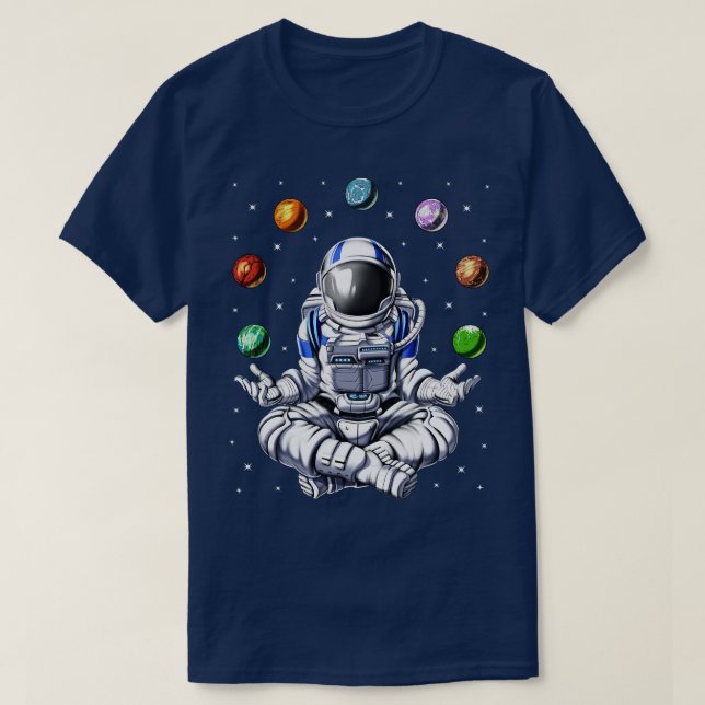 Astronaut jongliert Weltraumplaneten T-Shirt (Design vorne)