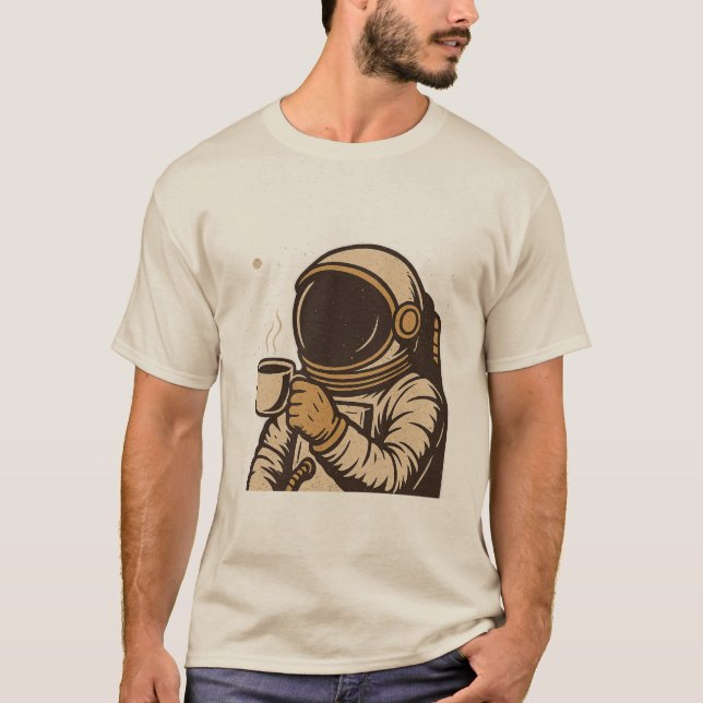 Astronaut-Kaffeepause im Weltraum T-Shirt (Vorderseite)