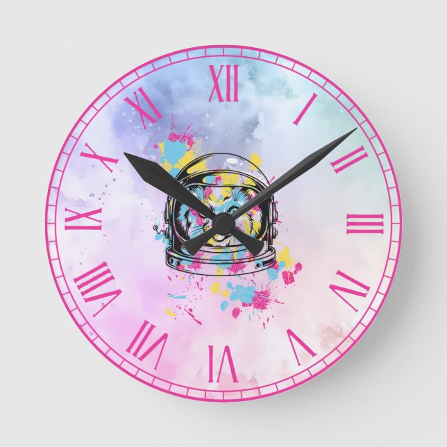Astronaut Katze Runde Wanduhr (Vorderseite)