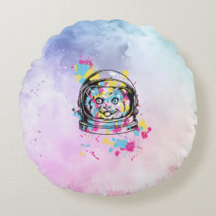 Astronaut Katze Rundes Kissen