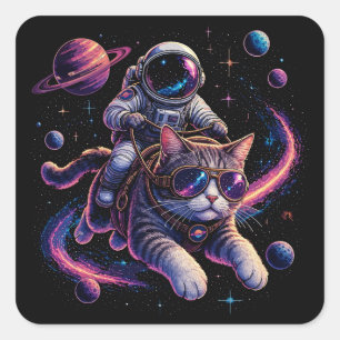 Astronaut Katzen reitet durch den Weltraum Quadratischer Aufkleber