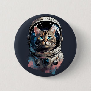 Astronaut Katzen Weltraum Aquarell-Kunst Button