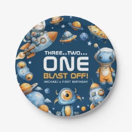 Astronaut Katzen Weltraum Rakete Explosion 1. Gebu Pappteller