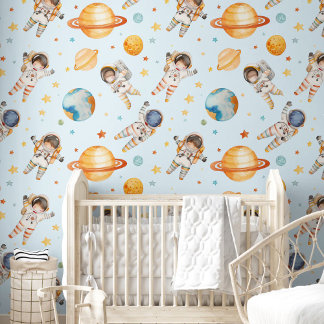 Astronaut-Kinderzimmer-Raum für niedliche Wasserfa Tapete