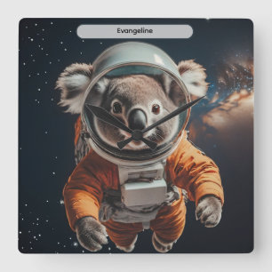Astronaut Koala Weltraum Surreal Tier Maßgeschneid Quadratische Wanduhr