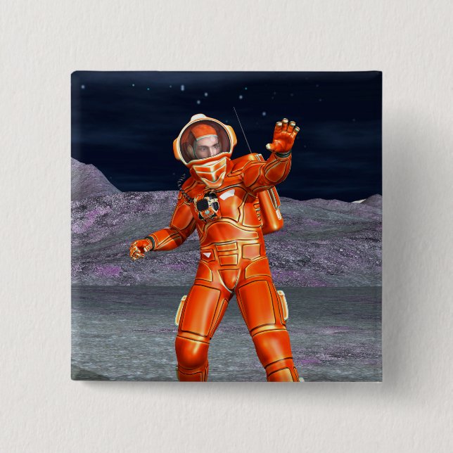 Astronaut Mars Space Explorer auf Alien Planet Button (Vorderseite)