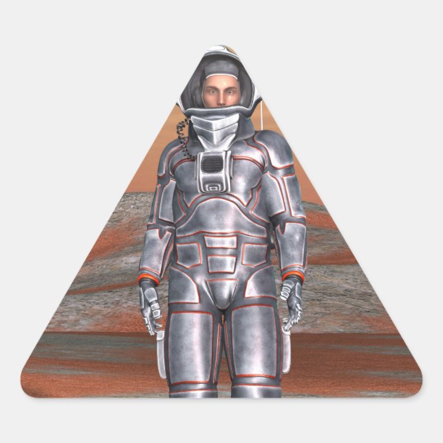 Astronaut Mars - Space Explorer auf Alien Planet Dreieckiger Aufkleber (Vorderseite)