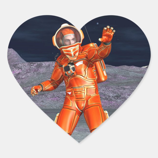 Astronaut Mars Space Explorer auf Alien Planet Herz-Aufkleber (Vorderseite)
