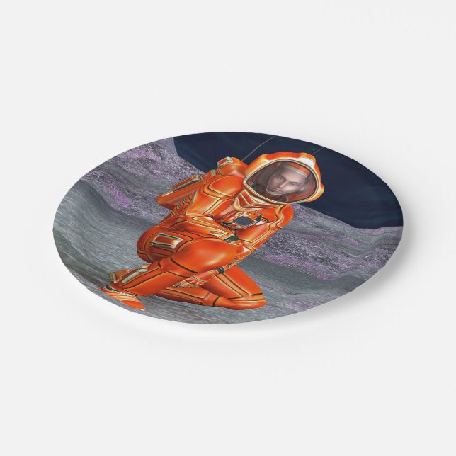 Astronaut Mars Space Explorer auf Alien Planet Pappteller (Schrägansicht)