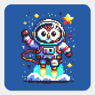 Astronaut mit 8 Bit - Retro Pixel Space Explorer Quadratischer Aufkleber