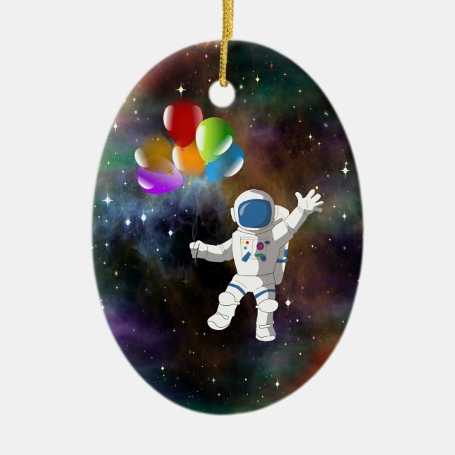 Astronaut mit Balloons Keramikornament (Vorne)