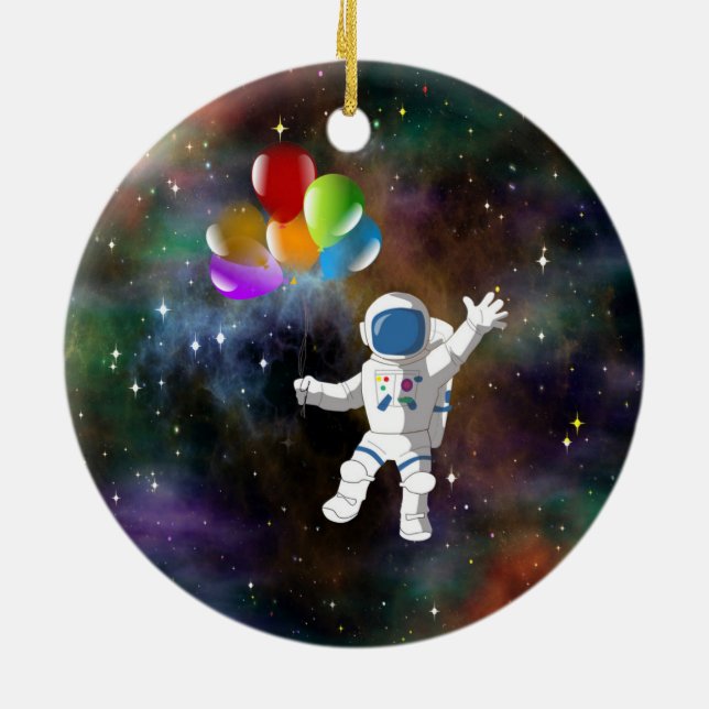 Astronaut mit Balloons Keramikornament (Hinten)