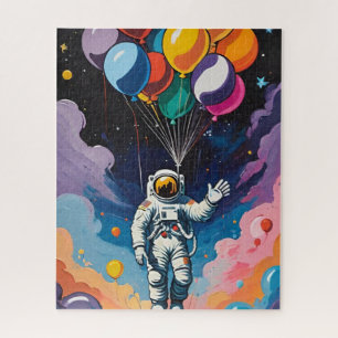 Astronaut mit bunten Ballons im Weltraum