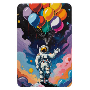 Astronaut mit bunten Ballons im Weltraum Magnet