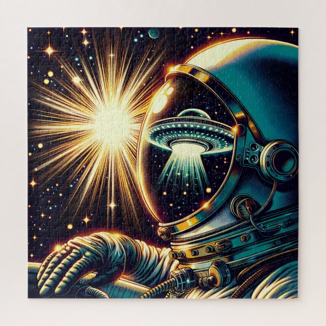 Astronaut mit einem Spiegelbild eines UFO (Vertikal)
