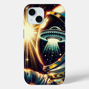 Astronaut mit einem Spiegelbild eines UFO Case-Mate iPhone Hülle