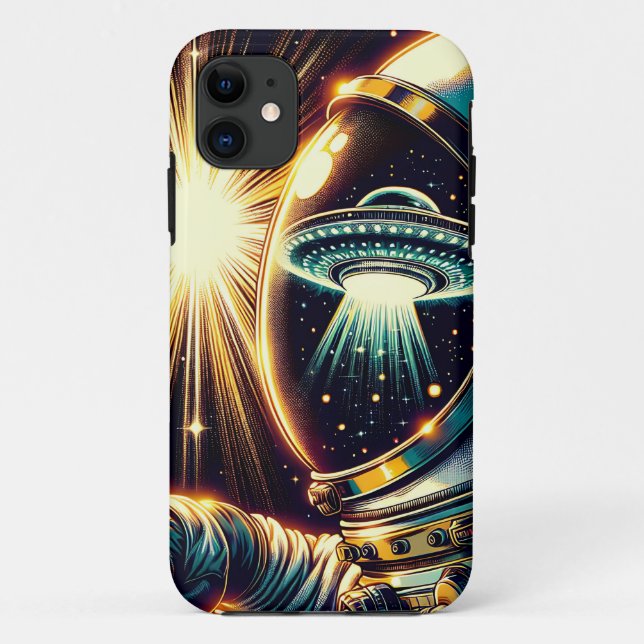 Astronaut mit einem Spiegelbild eines UFO Case-Mate iPhone Hülle (Rückseite)