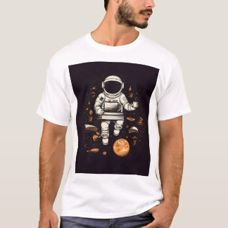 Astronaut mit einer Tasse Kaffee auf T - Shirt bed
