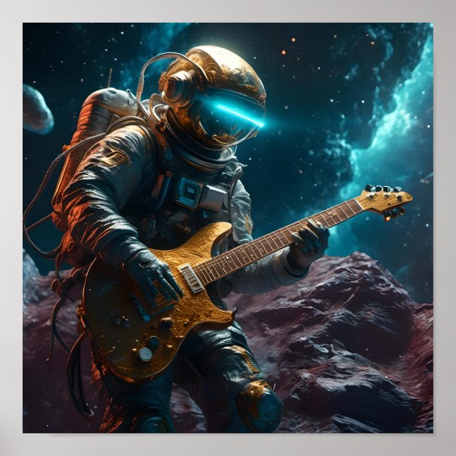 Astronaut mit Electric Guitar Visions Poster (Vorne)
