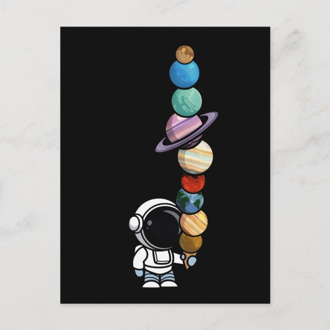 Astronaut mit Planet Scoops Interstellar Eiscreme Postkarte (Vorderseite)