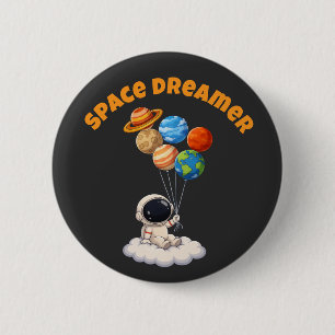 Astronaut mit Planetenballons Button
