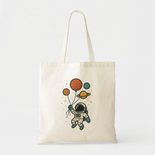 Astronaut mit Planetenballons - Whimsischer Raum Tragetasche