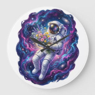Astronaut mit Wildblumen Space Grafik T-Shirt El Große Wanduhr