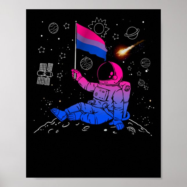 Astronaut Moon Bisexual Flag Space LGBTQ Gay Pride Poster (Vorne)