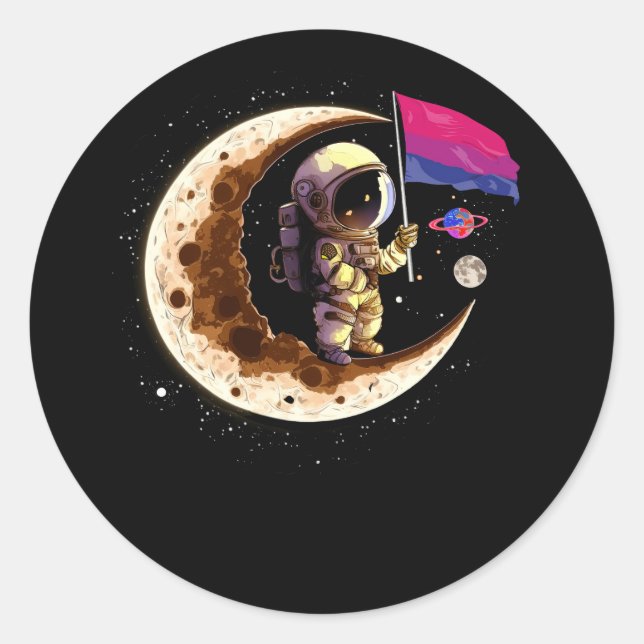 Astronaut Moon Bisexual Flag Space LGBTQ Gay Pride Runder Aufkleber (Vorderseite)