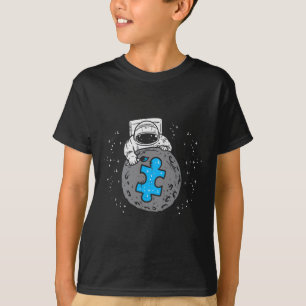 Astronaut Moon Blue Puzzle Piece Autismus Bewussts T-Shirt