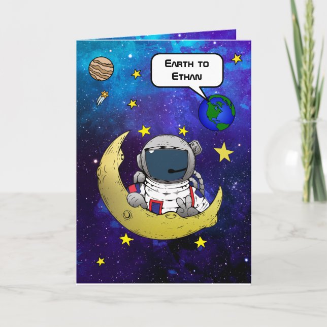 Astronaut & Moon Geburtstagkarte Einladung (Vorderseite)