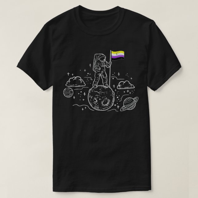 Astronaut Moon Non-Binary Flag Space LGBTQ Genderq T-Shirt (Design vorne)