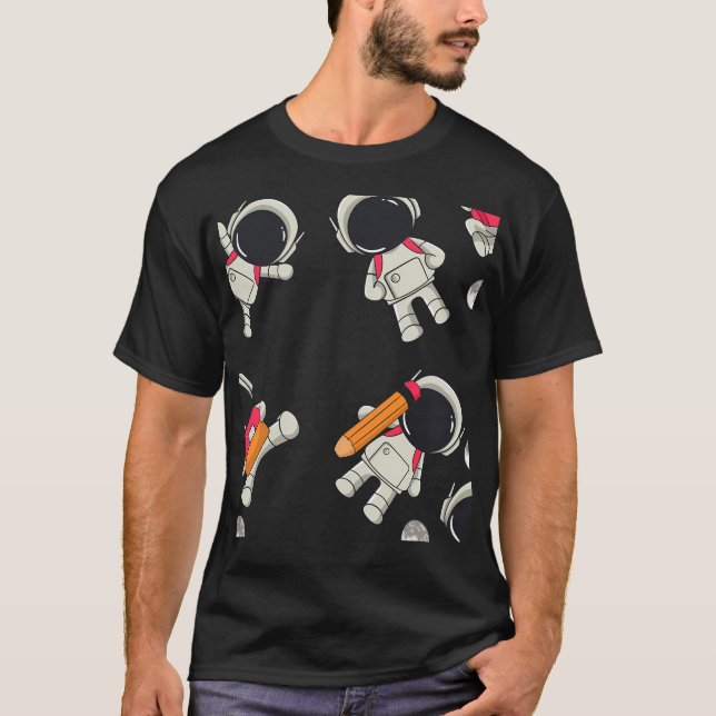 Astronaut Nahtloses Muster Niedlich T-Shirt (Vorderseite)