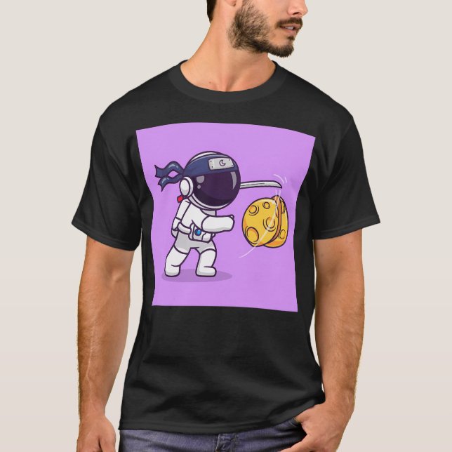 Astronaut Ninja Slash Moon Cartoon T-Shirt (Vorderseite)