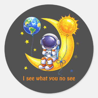  Astronaut on Crescent Moon Space Art Runder Aufkleber