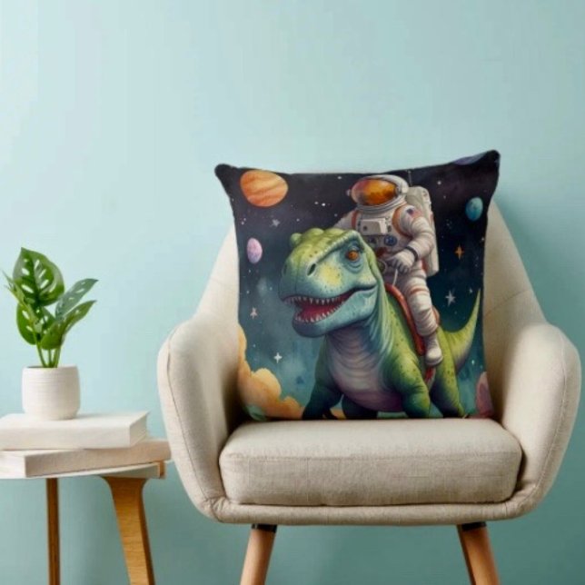 Astronaut on Dino in Space Kissen (Von Creator hochgeladen)