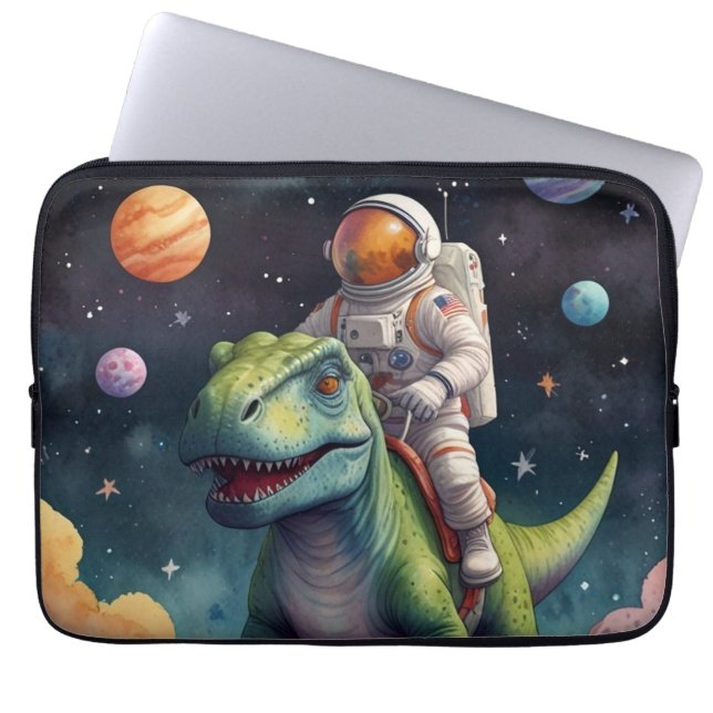 Astronaut on Dino in Space Laptopschutzhülle (Vorderseite)