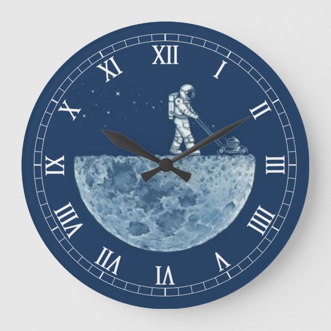 Astronaut On Moon Große Wanduhr (Vorderseite)