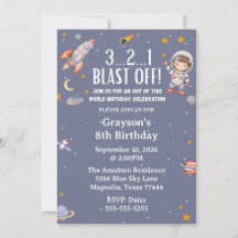 Astronaut Outer Space Boy Birthday Invitation