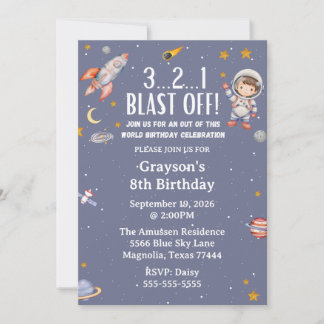Astronaut Outer Space Boy Birthday Invitation Einladung