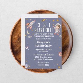 Astronaut Outer Space Boy Birthday Invitation Einladung