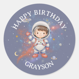 Astronaut Outer Space Boy Birthday Runder Aufkleber