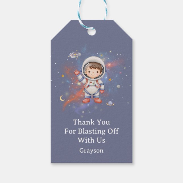 Astronaut Outer Space Boy Birthday Thank You Geschenkanhänger (Vorderseite)