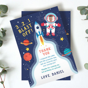 Astronaut Outer Space Boy Foto Geburtstag Dankeskarte