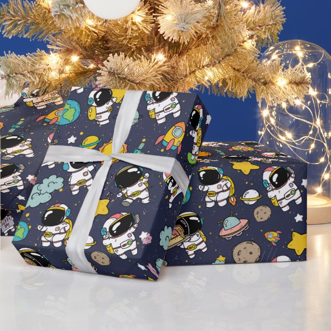 Astronaut Outer Space Cartoon Geschenkpapier (Feiertage)