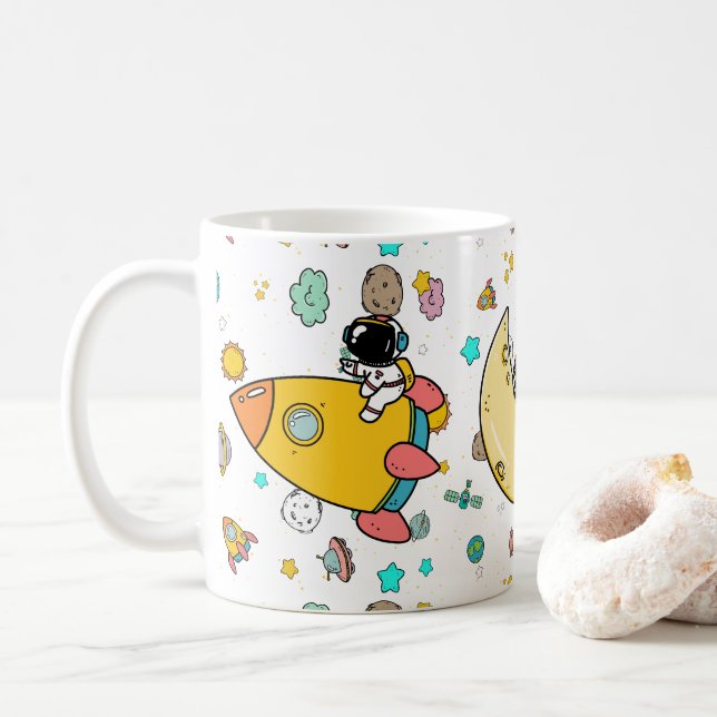 Astronaut Outer Space Cartoon Kaffeetasse (Mit Donut)