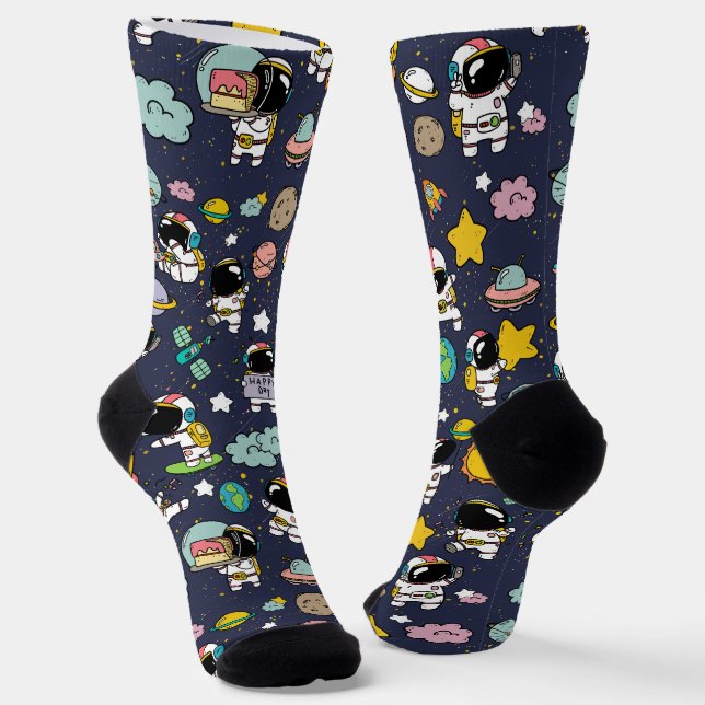 Astronaut Outer Space Cartoon Socken (Gewinkelt)