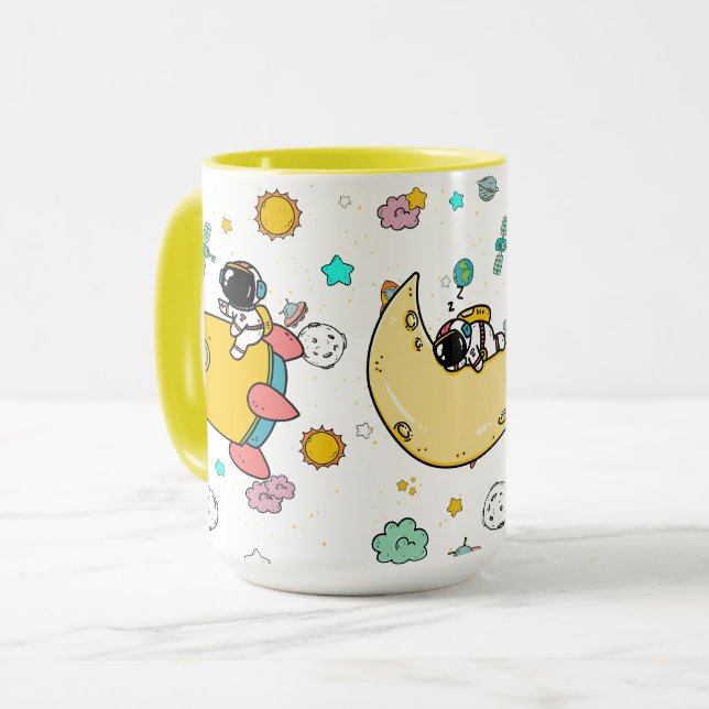 Astronaut Outer Space Cartoon Tasse (Vorderseite Links)