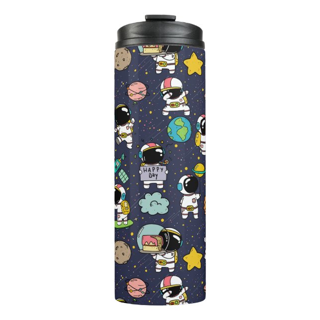 Astronaut Outer Space Cartoon Thermosbecher (Vorderseite)